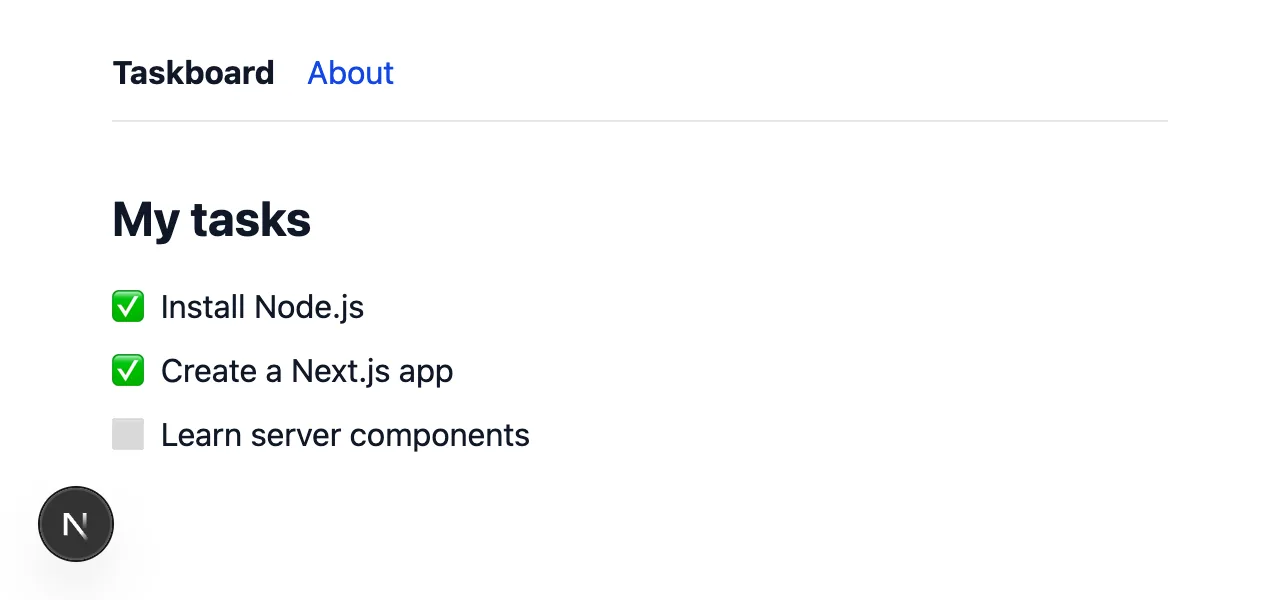 My tasks: two done tasks and one open task.